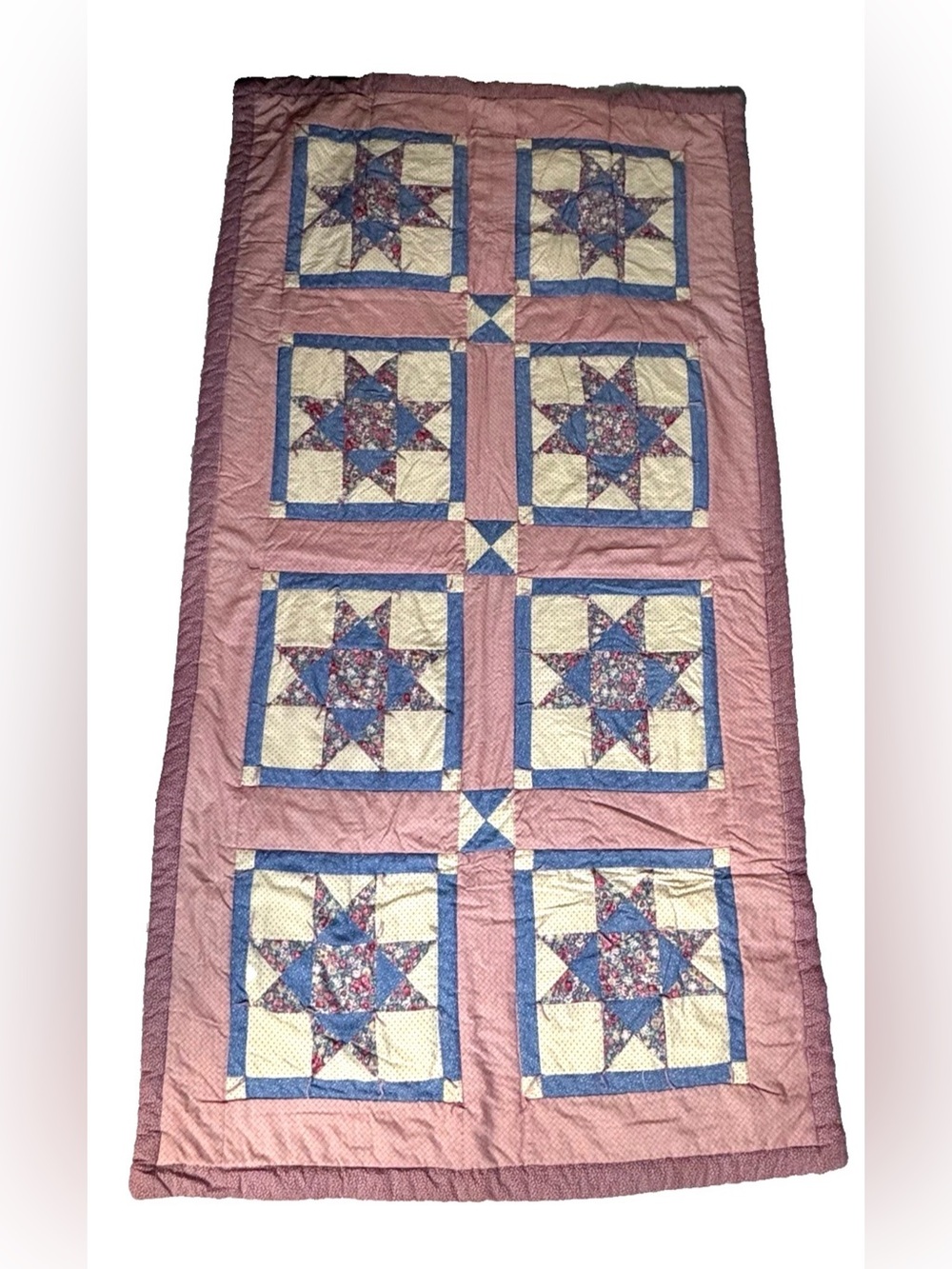 Handmade Patchwork Quilt Throw Blanket Cottagecore Pink Floral Primitive 40x78